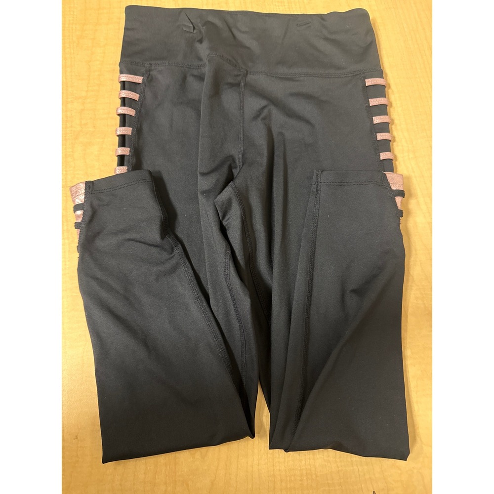 Betsey Johnson Performance Black Rose Gold Metallic Cutout Leggings Small